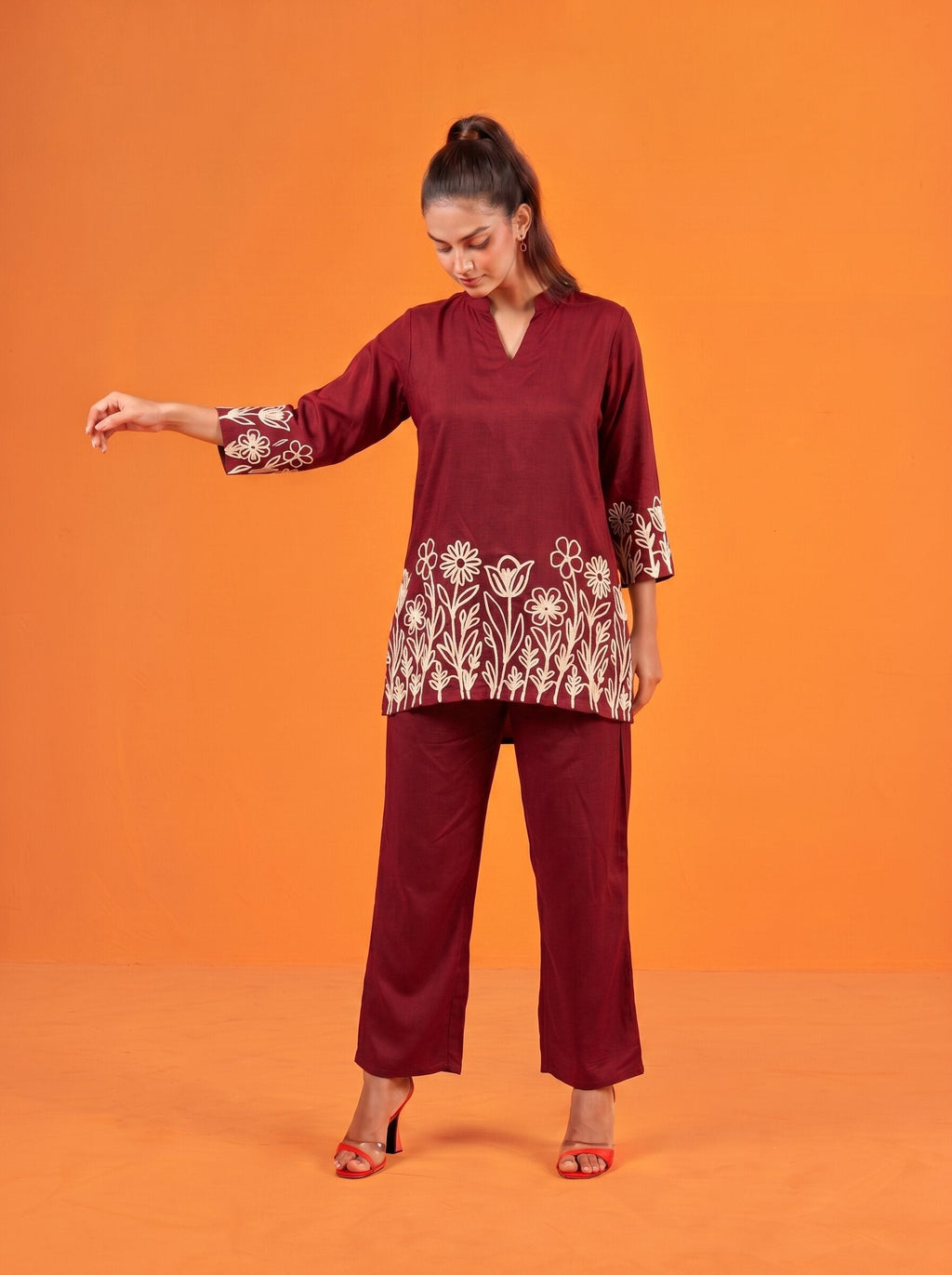 Anaita Maroon Stylish Readymade Co-Ords Set | Grocsy