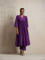 trueBrowns Purple Silk Anarkali Flared Kurta Set | Grocsy