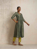 trueBrowns Green Tissue A-line Kurta Set | Grocsy