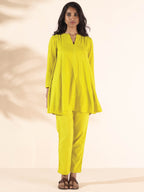 trueBrowns Lime Cotton Dobby Flared Co-ord Set | Grocsy