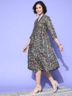 InWeave Women's Green Jaal Print Dress | Grocsy
