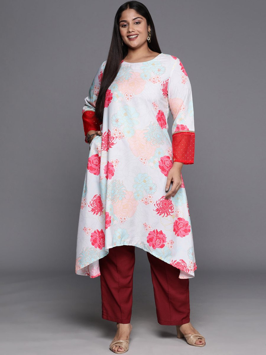 Ahalyaa Plus Size Floral Printed Floral Crepe Kurta | Grocsy