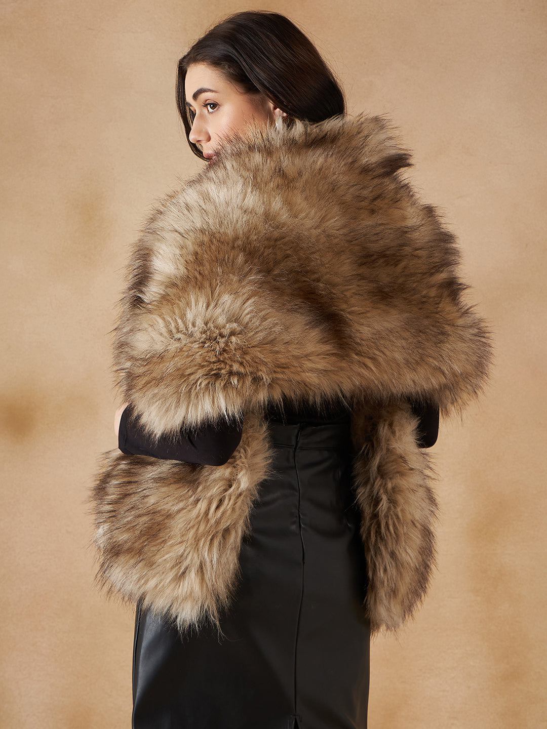 InWeave Women's Winter Beige Faux Fur Cape | Grocsy