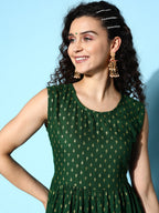 InWeave Women's Forest Green Gold Print Tiered Sharara Set | Grocsy