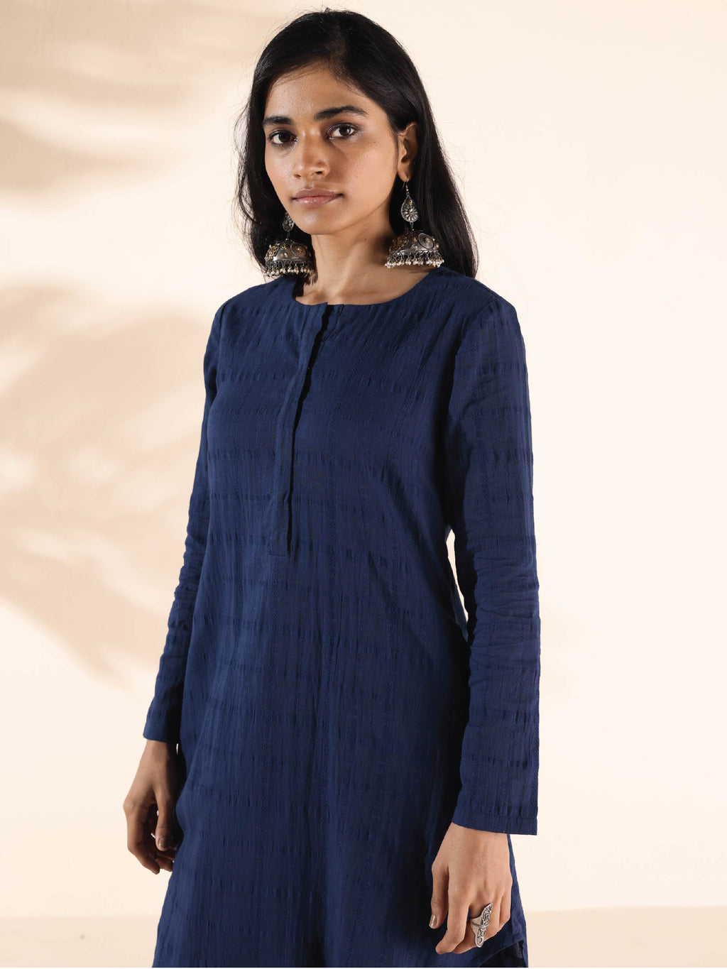 trueBrowns Blue Cotton Dobby Relaxed Co-ord Set | Grocsy