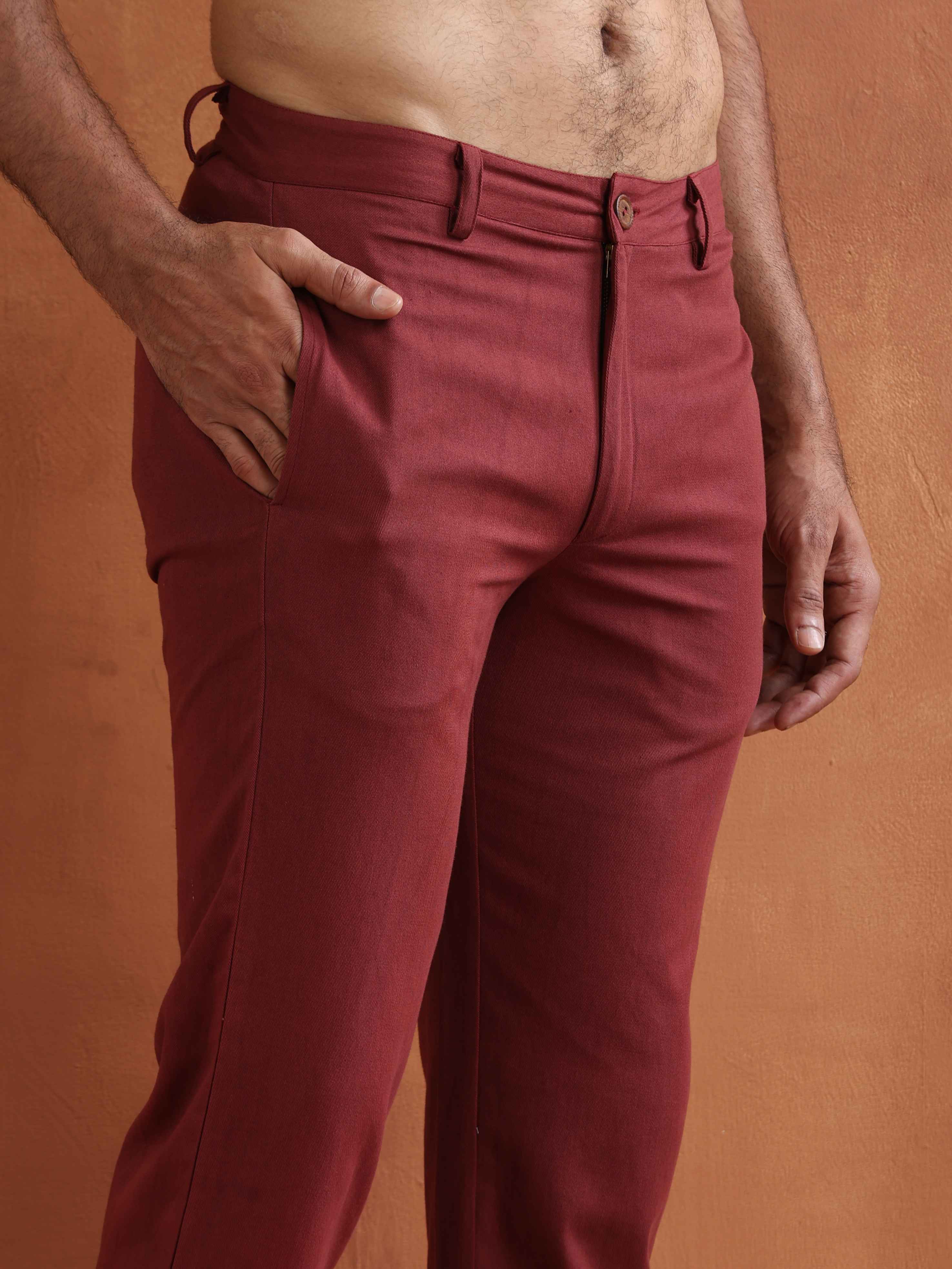 trueBrowns Men's Rust Cotton Twill Pants | Grocsy