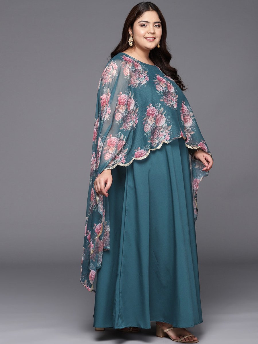 Ahalyaa Plus Size Boat Neck Maxi Ethnic Dress | Grocsy