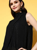 InWeave Women's Black Lurex Tie Up Top | Grocsy