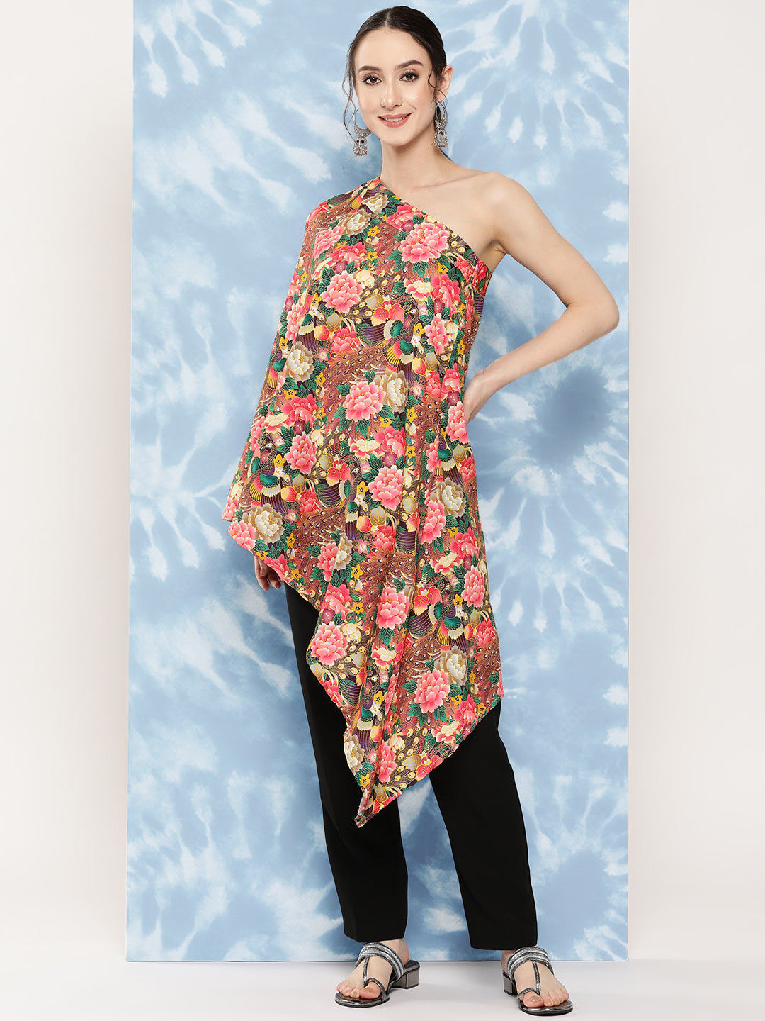 InWeave Women's Mutli Peacock Japanese Art Oneshoulder Top | Grocsy