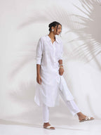 trueBrowns White Cotton Schiffli Shirt Kurta Set | Grocsy