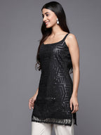 Ahalyaa Square Neck Printed Embellished Crepe Tunic | Grocsy
