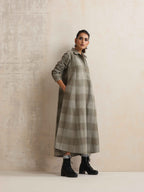 trueBrowns Green Check Flared Winter Dress | Grocsy