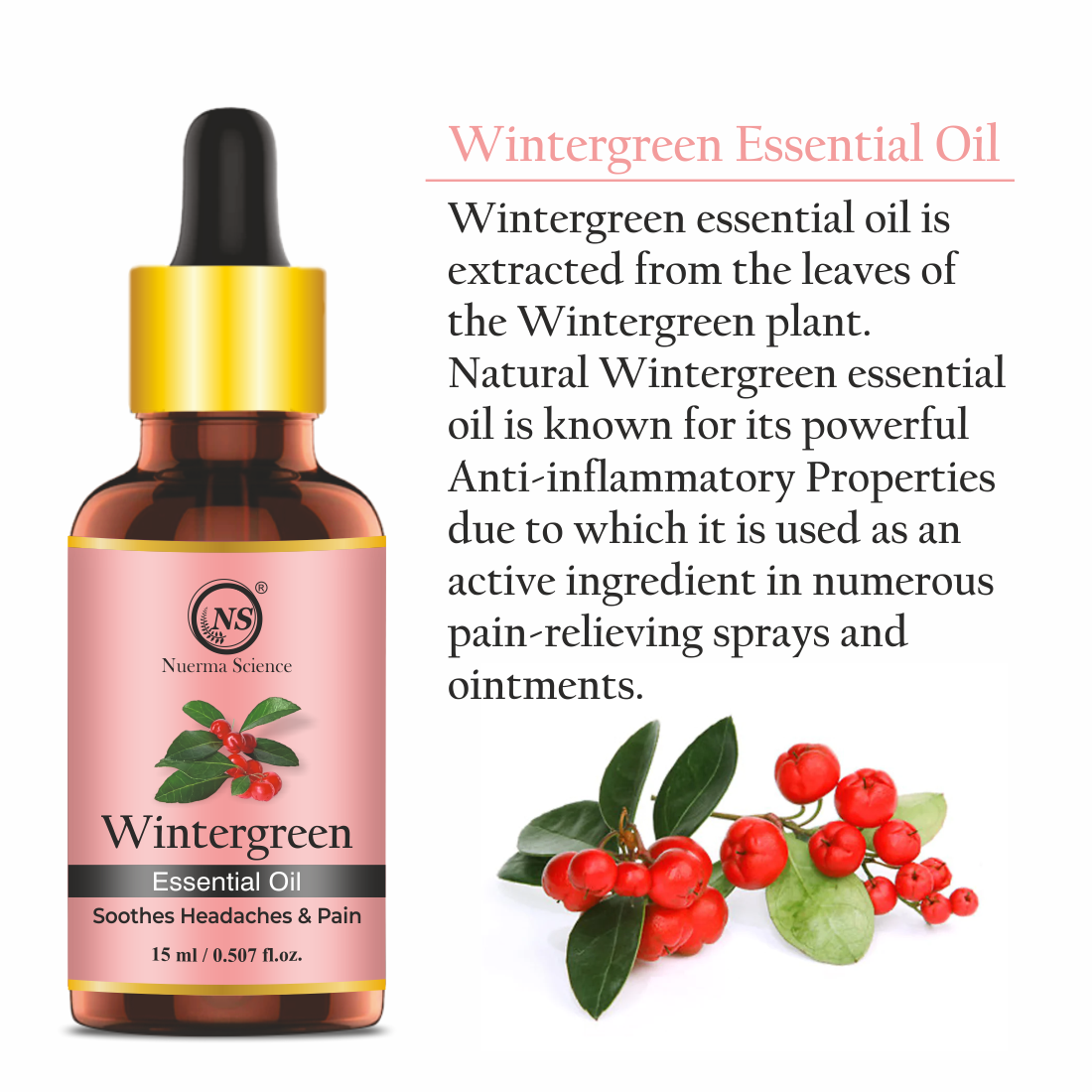 Nuerma Science Pure Wintergreen Essential Oil For Skin, Body & Hair Care | Grocsy