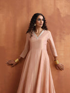 trueBrowns Blush Pink Tissue Flared Anarkali Kurta Set | Grocsy