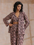 trueBrowns Black Floral Overall Bagru Print Cotton Pant Suit Set | Grocsy