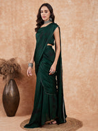 InWeave Women's Dark Green Black Gota Skirt Saree | Grocsy