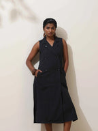 trueBrowns Black Cotton Linen Dress | Grocsy