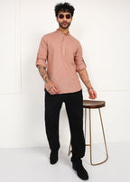 Fabmade Men’S Peach Linen Short Kurta | Grocsy