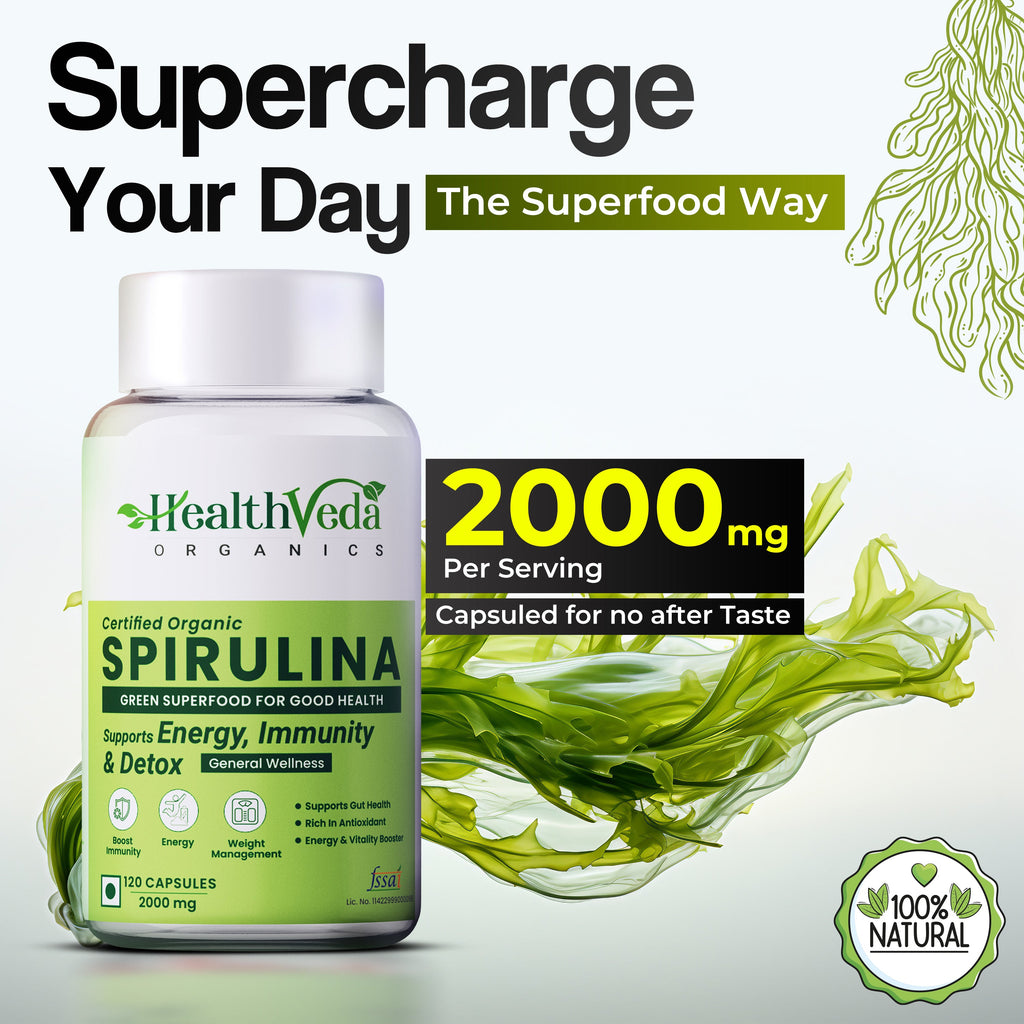 Health Veda Organics Spirulina Capsules | Grocsy