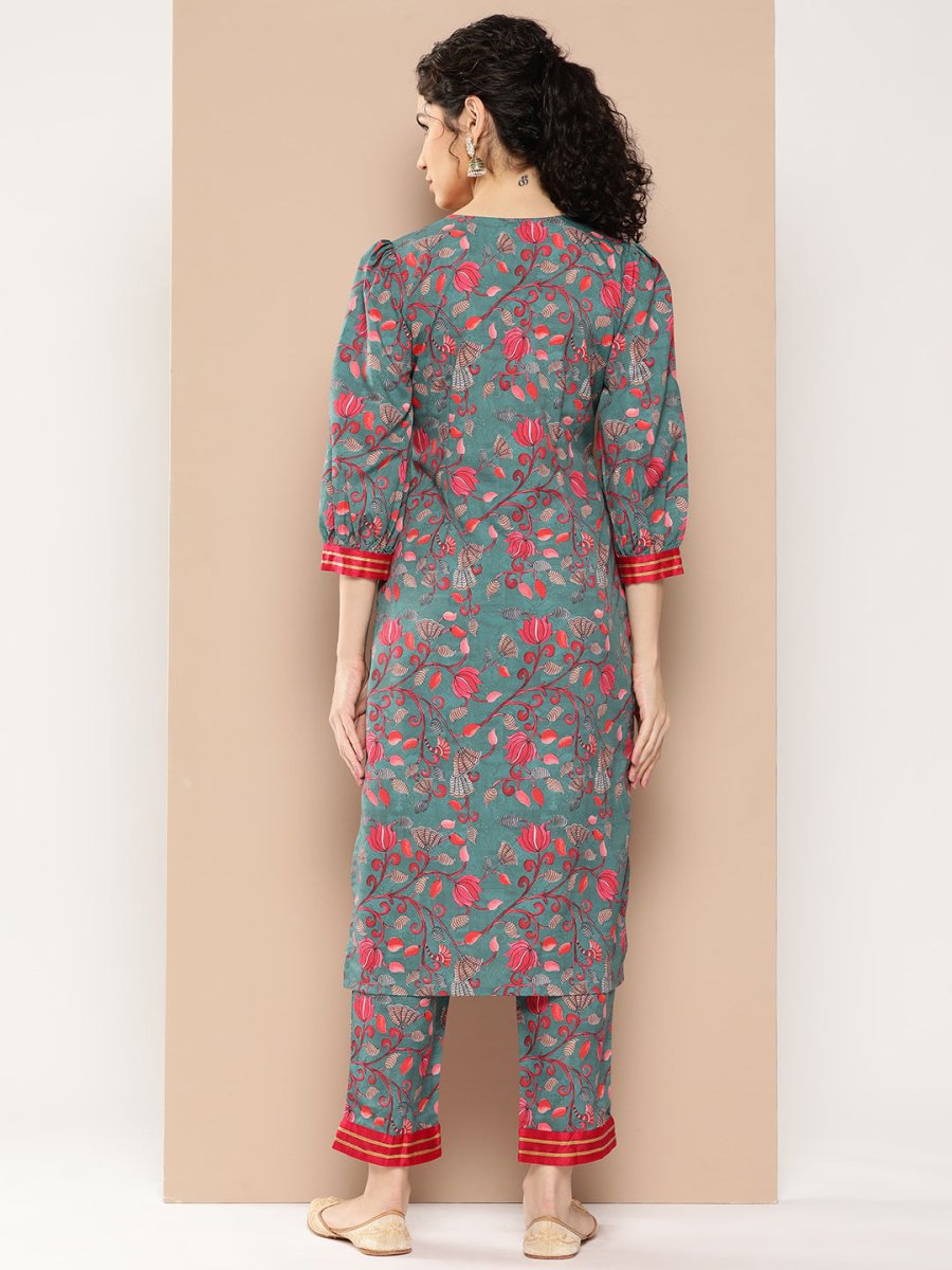 Ahalyaa Women Floral Printed Regular Gotta Patti Kurta with Trousers | Grocsy