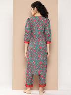 Ahalyaa Women Floral Printed Regular Gotta Patti Kurta with Trousers | Grocsy