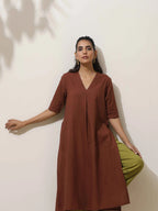 trueBrowns Brown Cotton Linen Kurta Pant Set | Grocsy