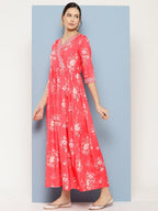 Ahalyaa Floral Printed Pleated Maxi Empire Ethnic Dress | Grocsy