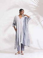 trueBrowns Off-White Cotton Multi Stripe Flared Kurta Set | Grocsy
