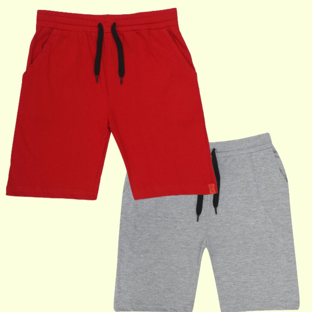 Chilins Kids Cotton Shorts Grey & Red | Grocsy