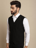 Even Apparels Men's Black Waistcoat with welt pockets | Grocsy
