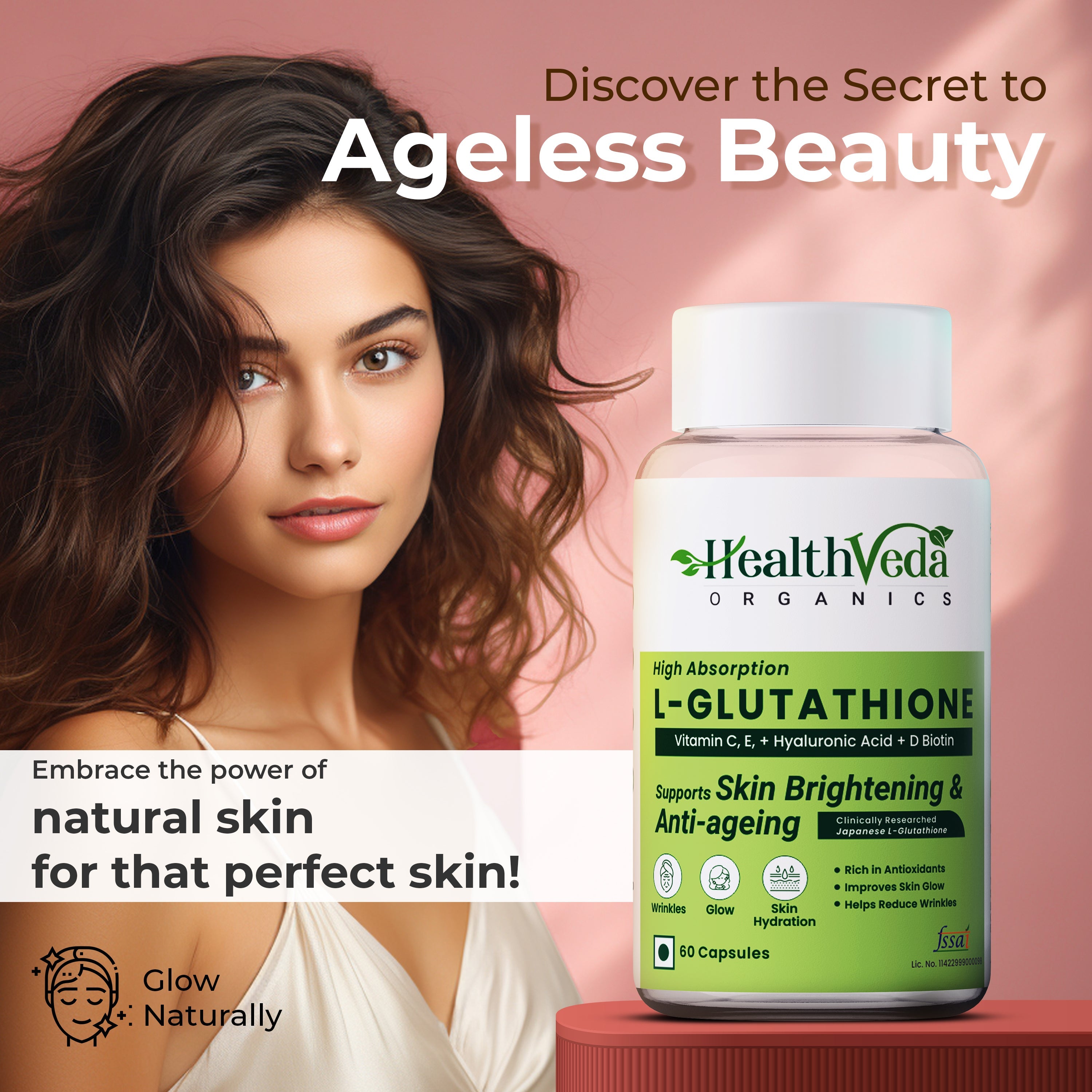 Health Veda Organics L-Glutathione Capsules | Grocsy