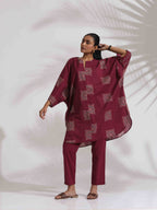 trueBrowns Purple Cotton Print Kurta Co-ord Set | Grocsy