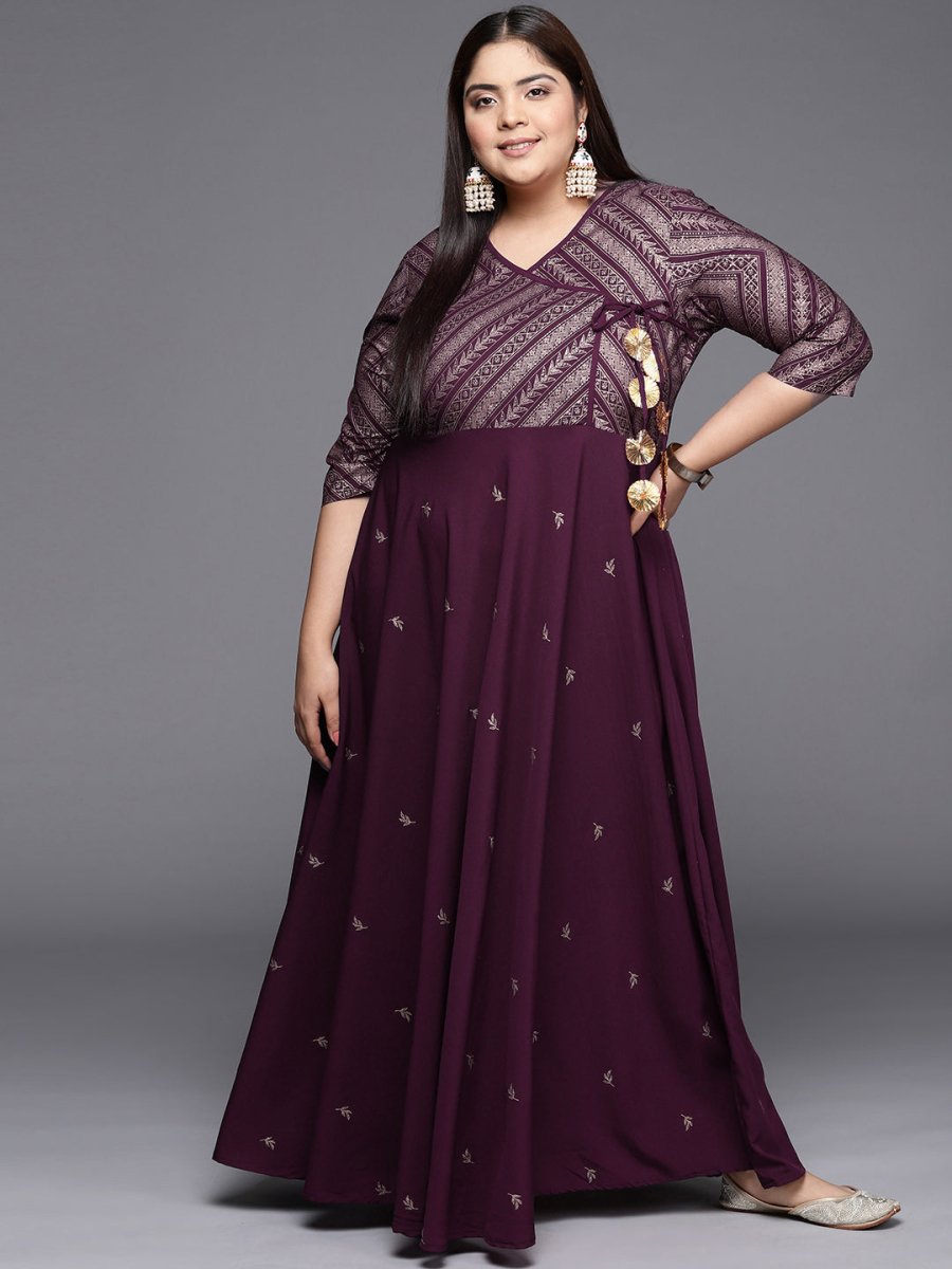 Ahalyaa Plus Size V-neck Maxi Ethnic Dress | Grocsy