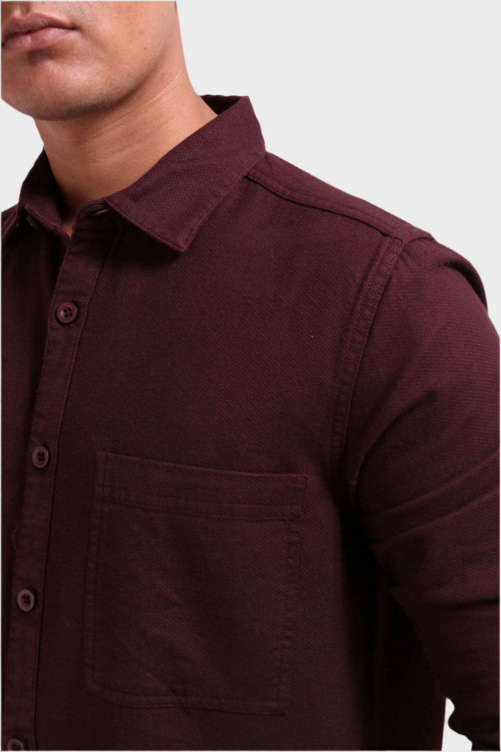 Xkind Dark Maroon Textured Shacket | Grocsy