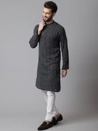 Even Apparels Black Pure Cotton Kurta With Band Collar | Grocsy