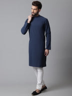 Even Apparels Blue Solid Kurta With Band Collar | Grocsy