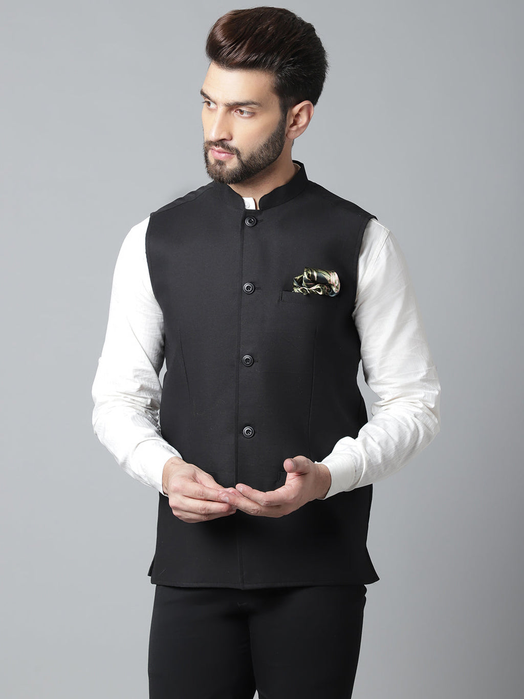 Even Apparels Men's Black Nehru Jacket With Welt Pockets | Grocsy