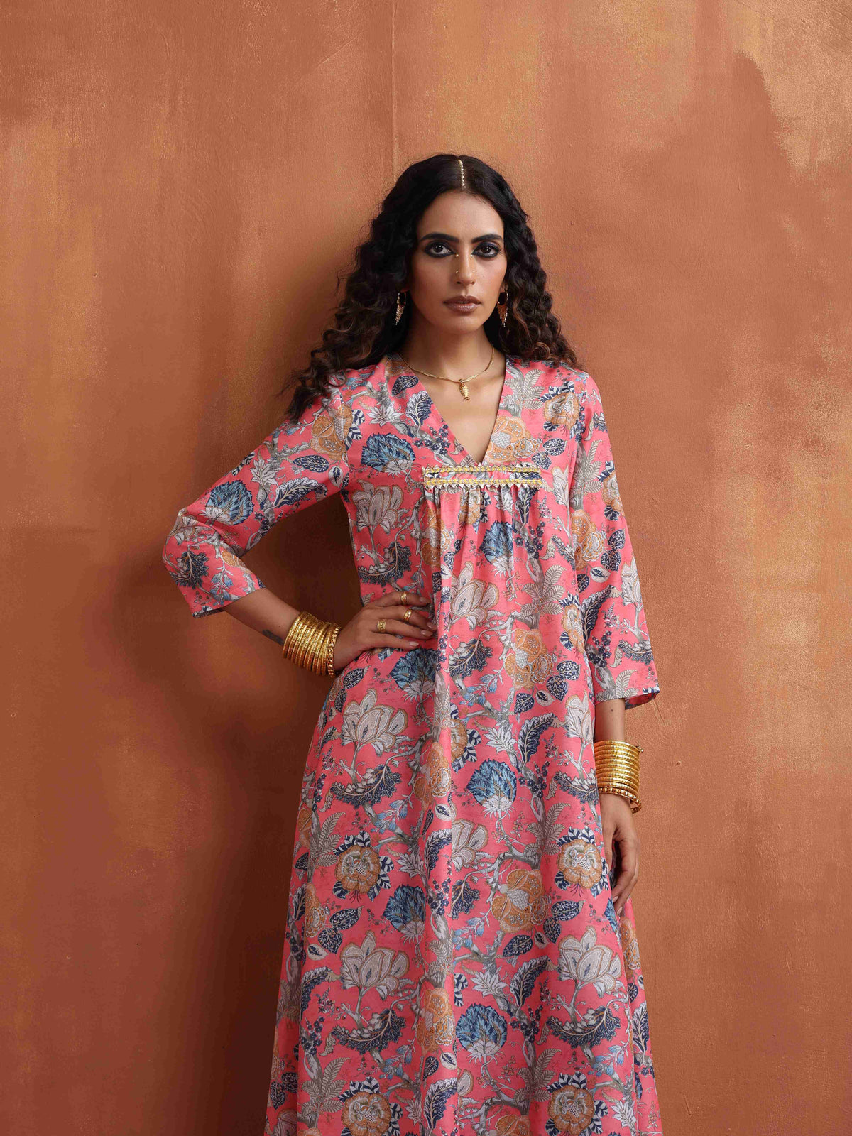 trueBrowns Orange Print A-line Kurta Set | Grocsy