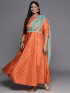 Ahalyaa Plus Size Boat neck Maxi Ethnic Dress | Grocsy