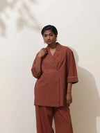 trueBrowns Brown Cotton Linen Co-Ord Set | Grocsy