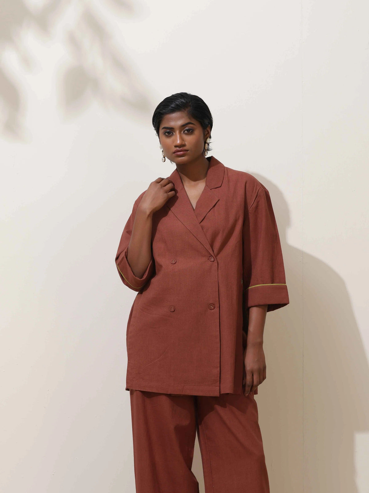 trueBrowns Brown Cotton Linen Co-Ord Set | Grocsy
