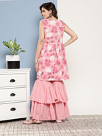 InWeave Women's Pink Printed Chintz Tiered Sharara Set | Grocsy