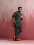 trueBrowns Men's Green Cotton Mandarin Collar Kurta Co-ord set | Grocsy