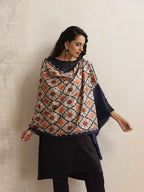trueBrowns Navy Blue Embroidered Woollen Stole | Grocsy