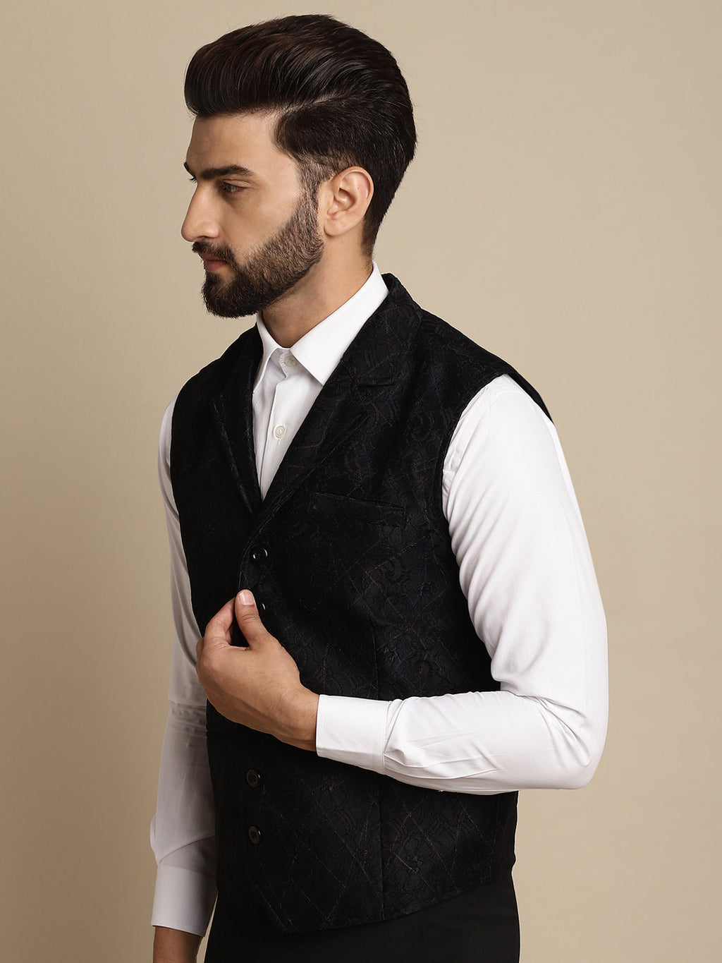 Even Apparels Men's Black Waistcoat with Notched Lapel | Grocsy
