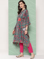 Ahalyaa Women Floral Printed Flared Sleeves Gotta Patti Crepe Kaftan Kurta | Grocsy