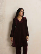 trueBrowns Purple Velvet Kurta Co-ord Set | Grocsy