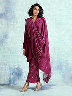 trueBrowns Magenta Printed Velvet Shawl | Grocsy