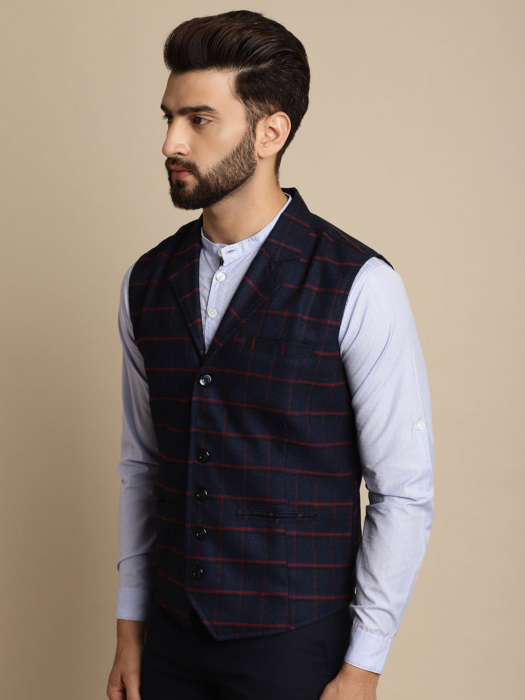 Even Apparels Men's Blue Waistcoat with Notched Lapel | Grocsy