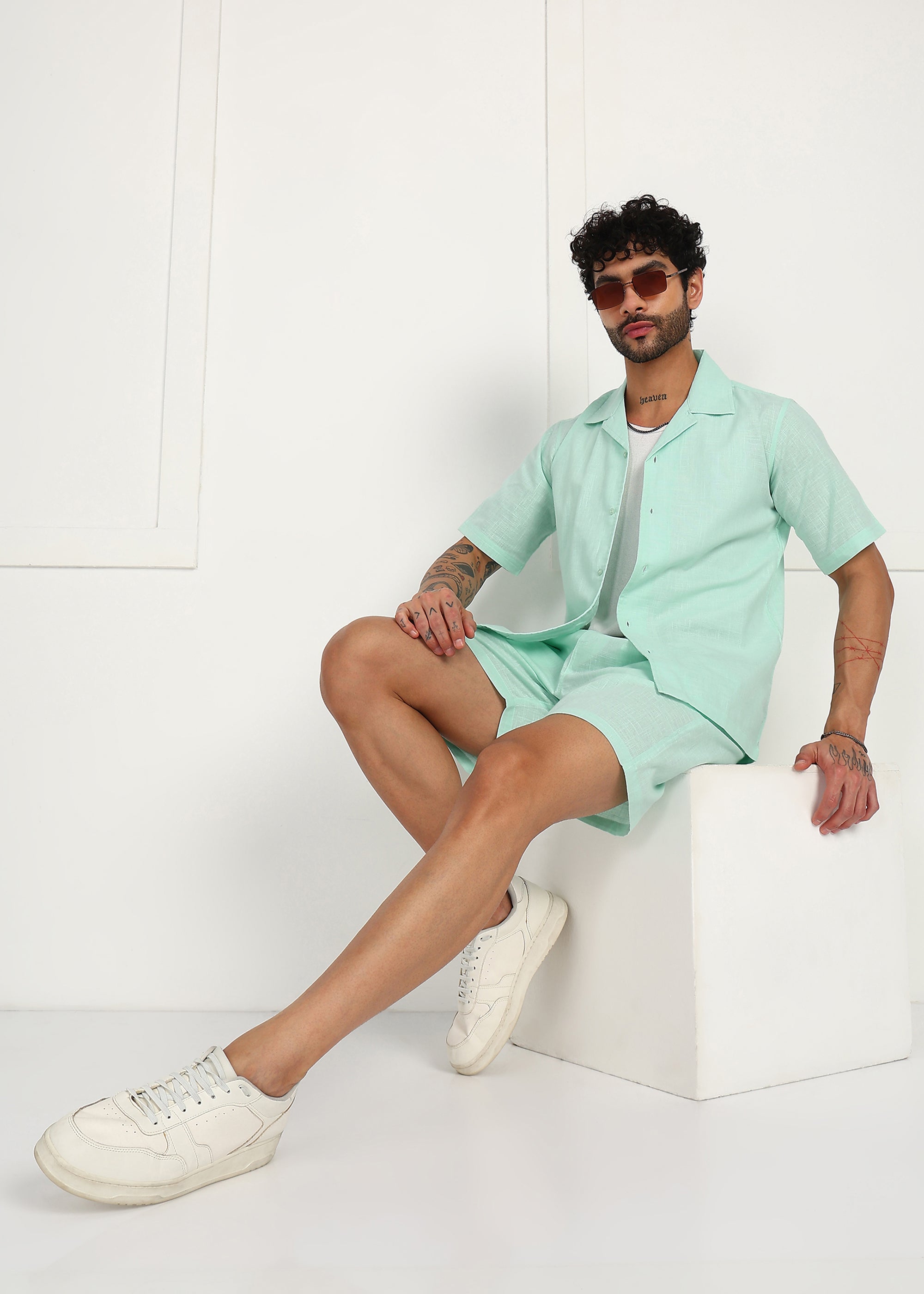 Fabmade Mint Breeze Linen Co-Ord Set | Grocsy